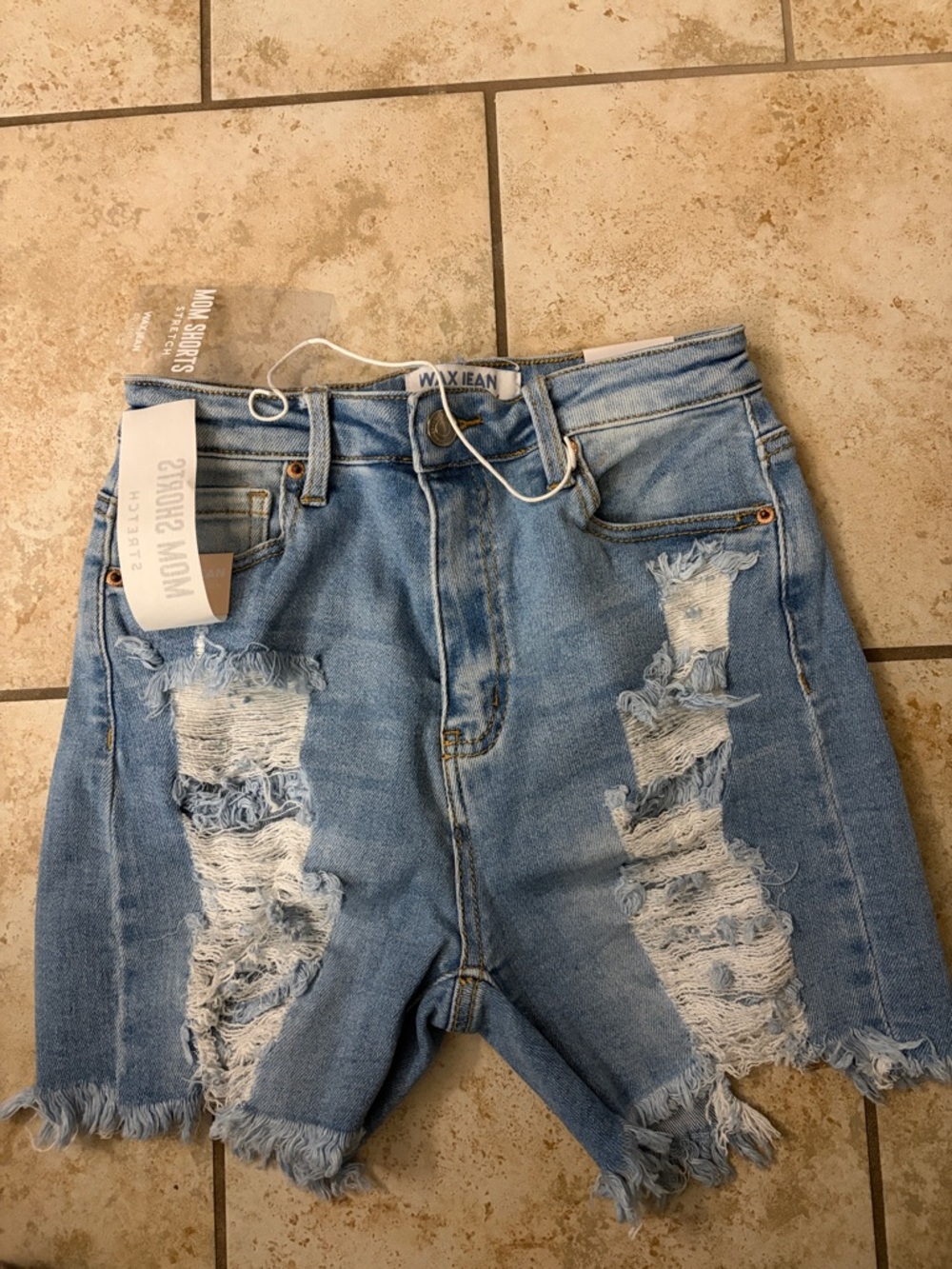 Wax Jean Light Blue Distressed Mom Jean Shorts size medium.